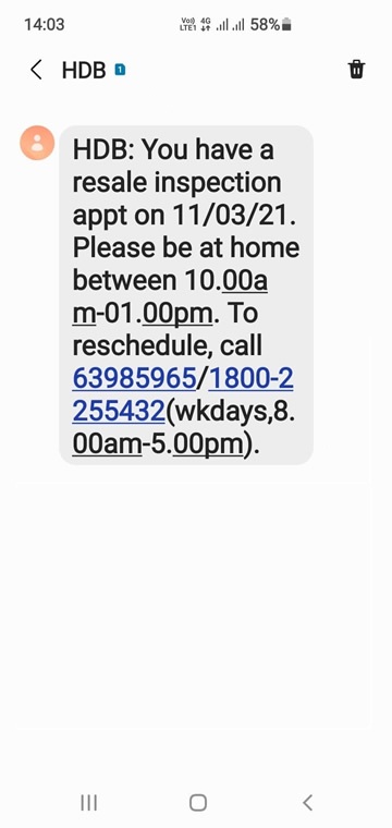 SMS screenshot HDB resale inspection